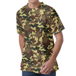 Brown Camouflage Print Men's Velvet T-Shirt