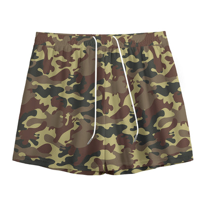 Brown Camouflage Print Mesh Shorts