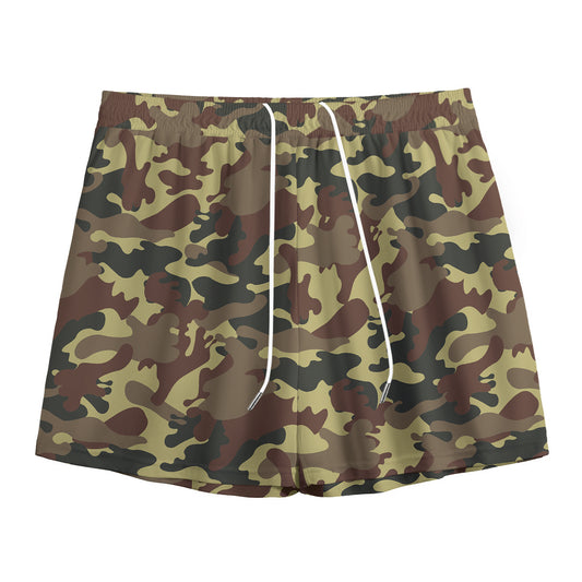 Brown Camouflage Print Mesh Shorts