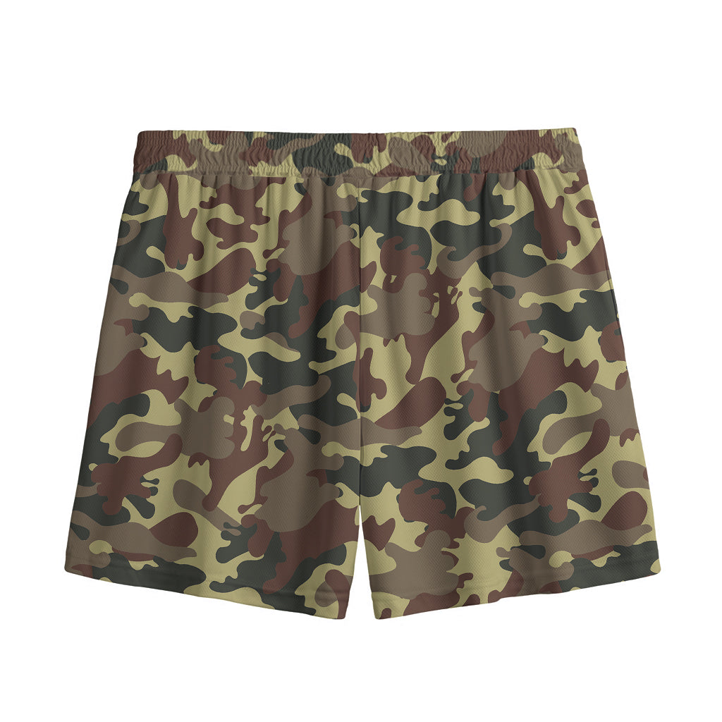 Brown Camouflage Print Mesh Shorts