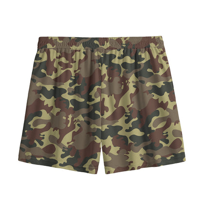 Brown Camouflage Print Mesh Shorts