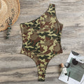 Brown Camouflage Print One Shoulder Bodysuit