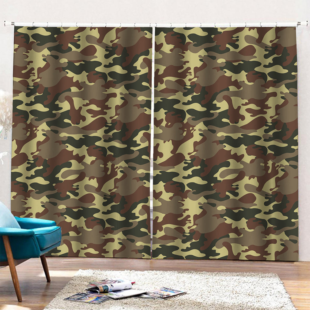 Brown Camouflage Print Pencil Pleat Curtains