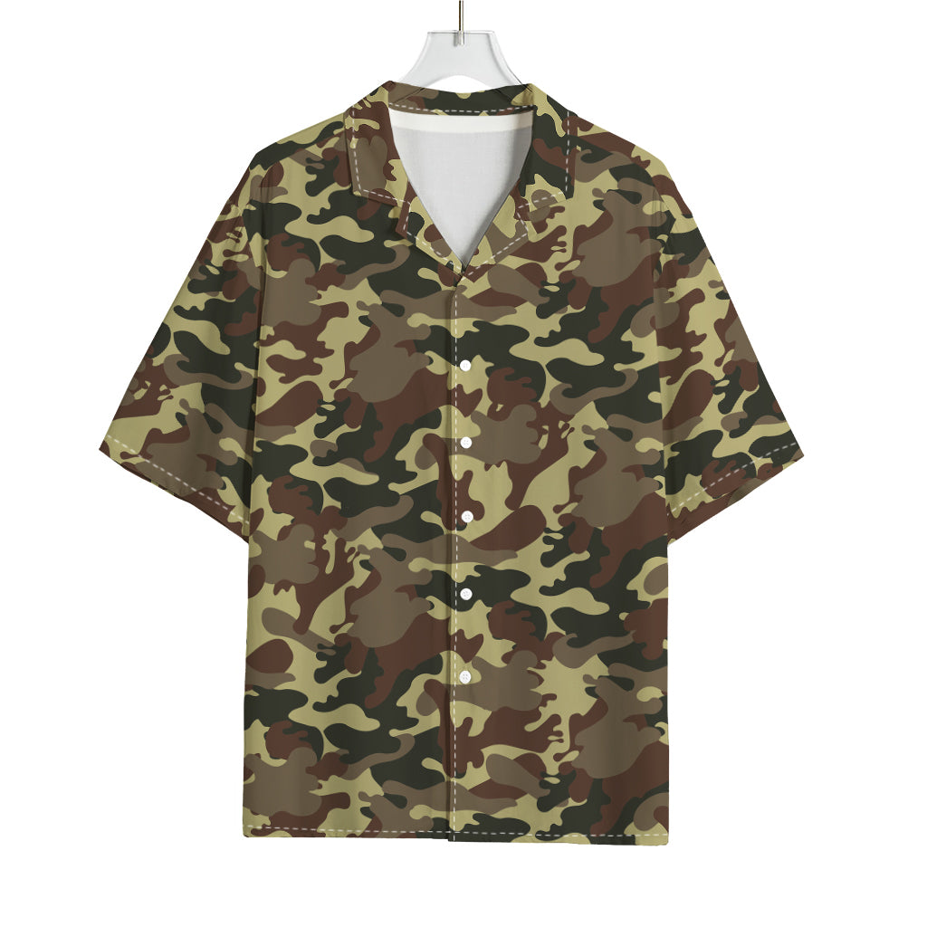 Brown Camouflage Print Rayon Hawaiian Shirt