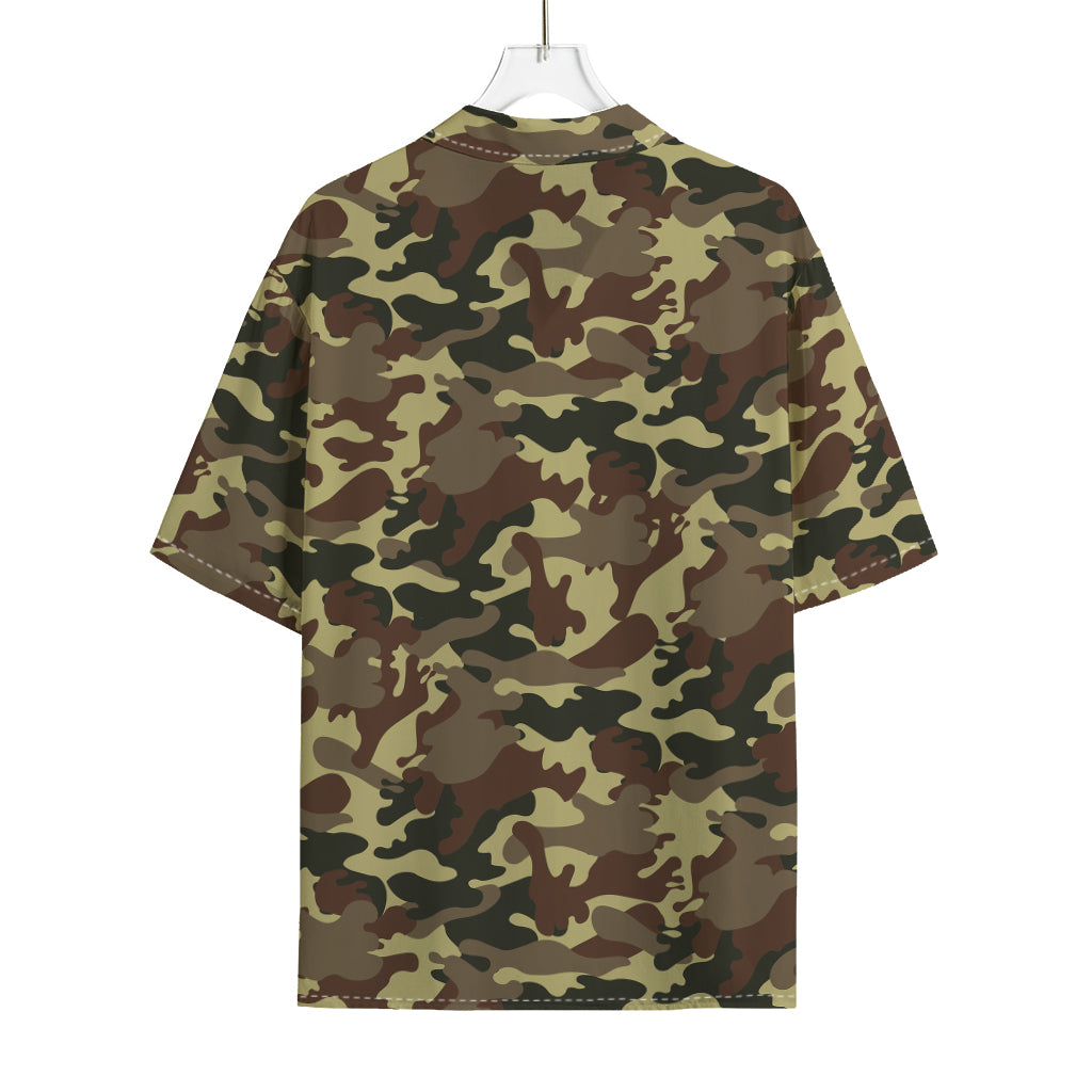 Brown Camouflage Print Rayon Hawaiian Shirt