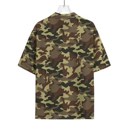 Brown Camouflage Print Rayon Hawaiian Shirt