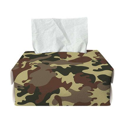Brown Camouflage Print Rectangle Tissue Box Cover