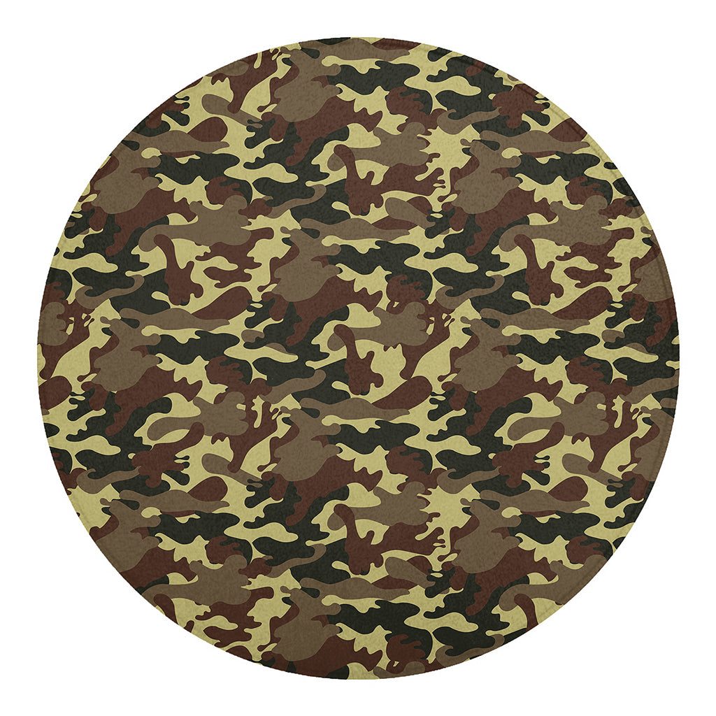 Brown Camouflage Print Round Blanket