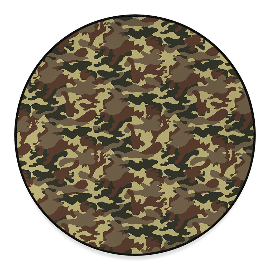 Brown Camouflage Print Round Floor Mat