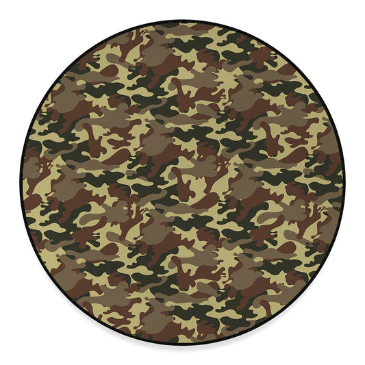 Brown Camouflage Print Round Floor Mat