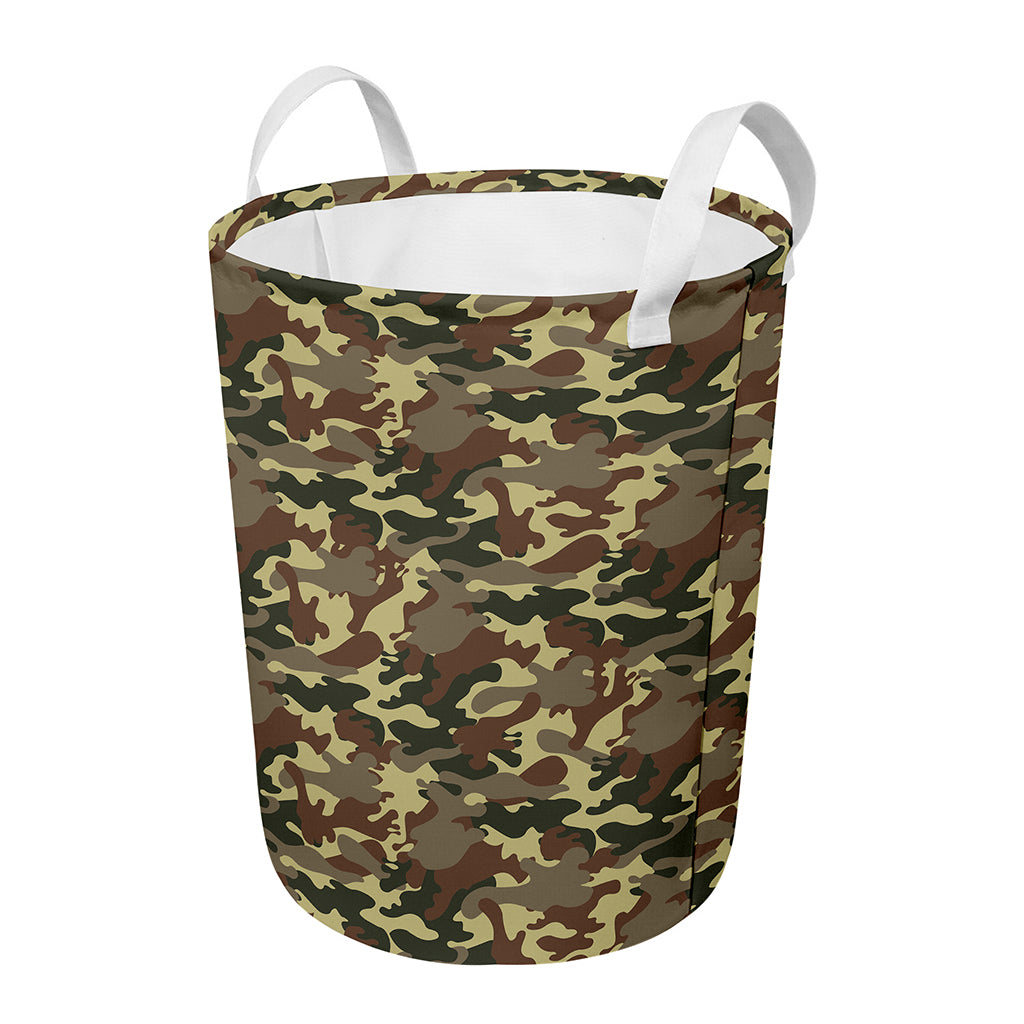 Brown Camouflage Print Round Laundry Basket