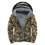 Brown Camouflage Print Sherpa Lined Zip Up Hoodie