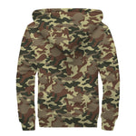 Brown Camouflage Print Sherpa Lined Zip Up Hoodie