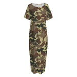 Brown Camouflage Print Short Sleeve Long Nightdress