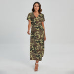 Brown Camouflage Print Short Sleeve Maxi Dress