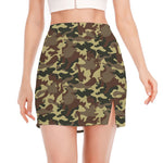 Brown Camouflage Print Side Slit Mini Skirt