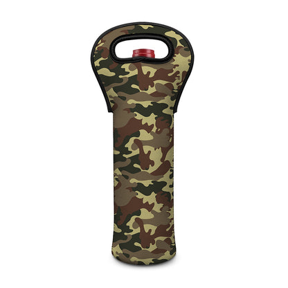 Brown Camouflage Print Single Neoprene Wine Tote