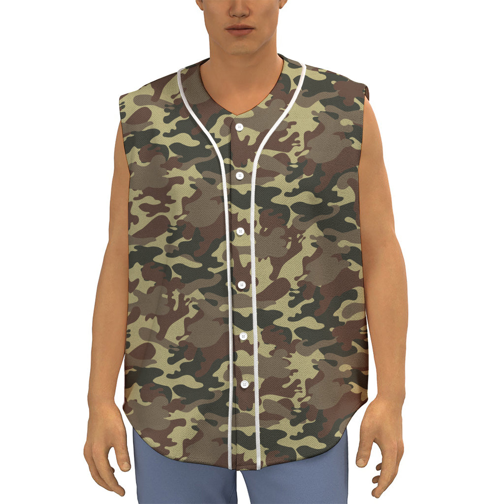 Brown Camouflage Print Sleeveless Baseball Jersey
