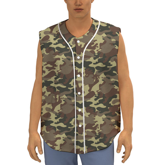 Brown Camouflage Print Sleeveless Baseball Jersey