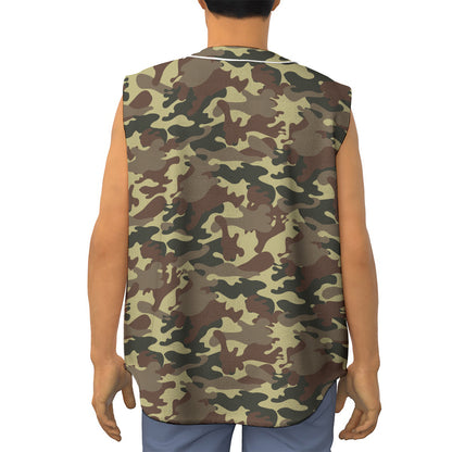 Brown Camouflage Print Sleeveless Baseball Jersey