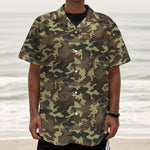 Brown Camouflage Print Textured Short Sleeve Shirt