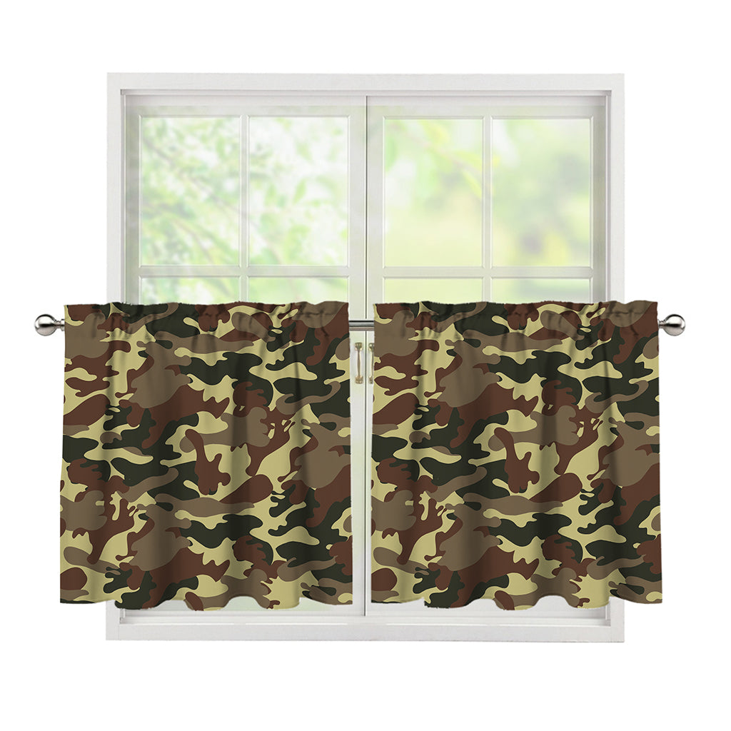 Brown Camouflage Print Tier Curtains