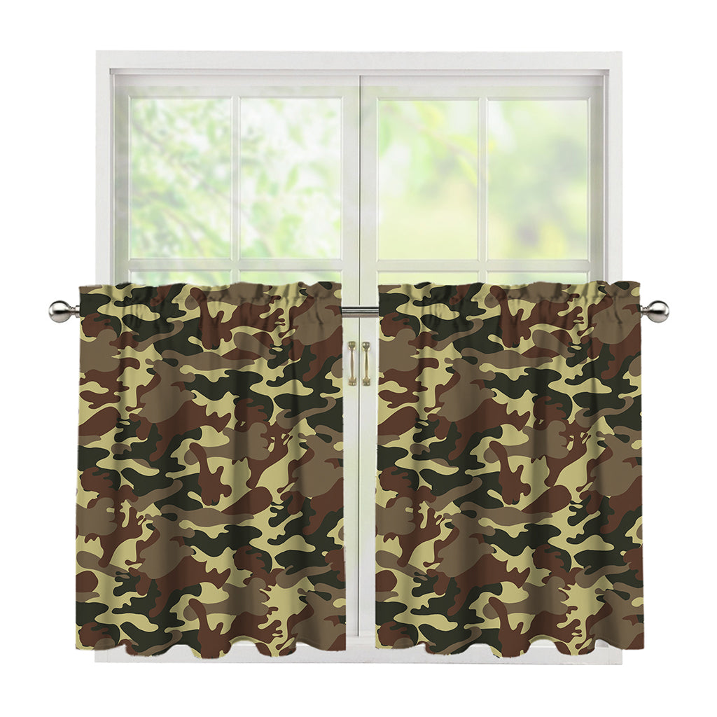 Brown Camouflage Print Tier Curtains