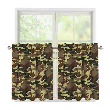 Brown Camouflage Print Tier Curtains