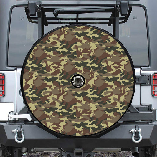 Brown Camouflage Print Tire Cover With Camera Hole