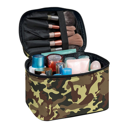 Brown Camouflage Print Travel Makeup Bag