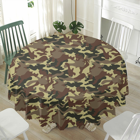 Brown Camouflage Print Waterproof Round Tablecloth