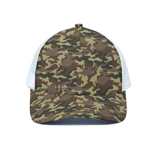 Brown Camouflage Print White Mesh Trucker Cap