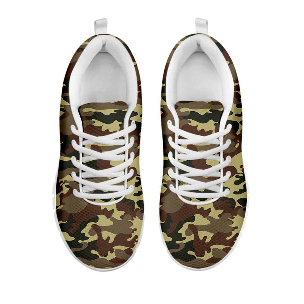 Brown Camouflage Print White Running Shoes