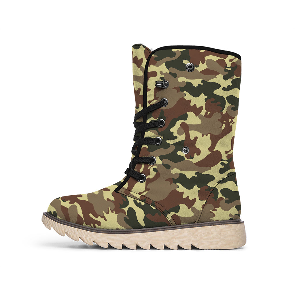 Brown Camouflage Print Winter Boots