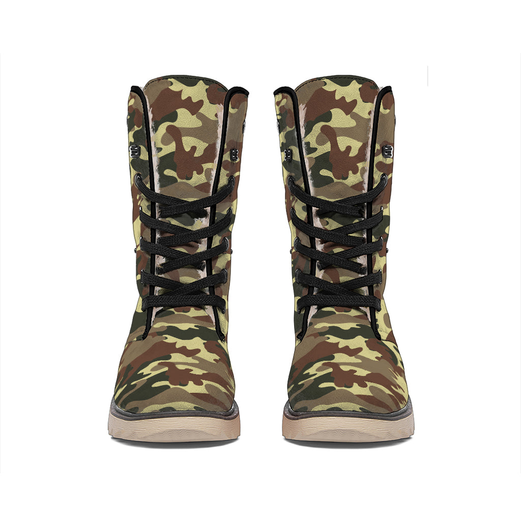 Brown Camouflage Print Winter Boots