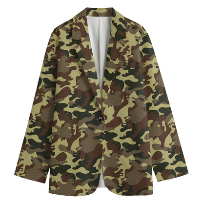 Brown Camouflage Print Women's Blazer
