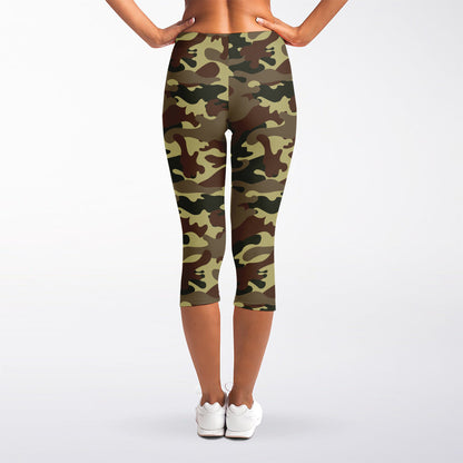 Brown Camouflage Print Women's Capri Leggings