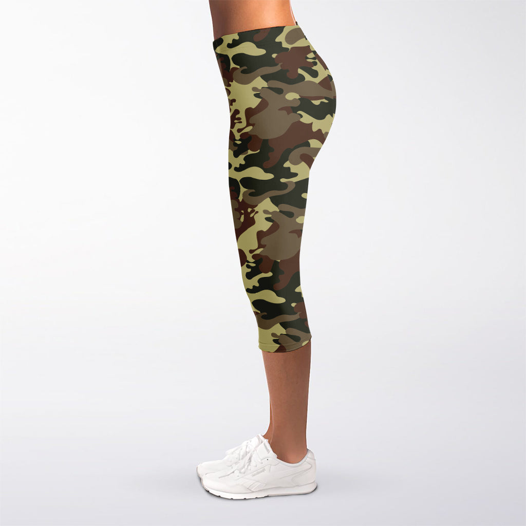 Brown Camouflage Print Women's Capri Leggings