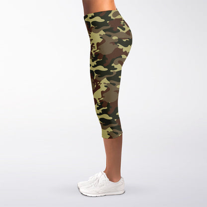 Brown Camouflage Print Women's Capri Leggings