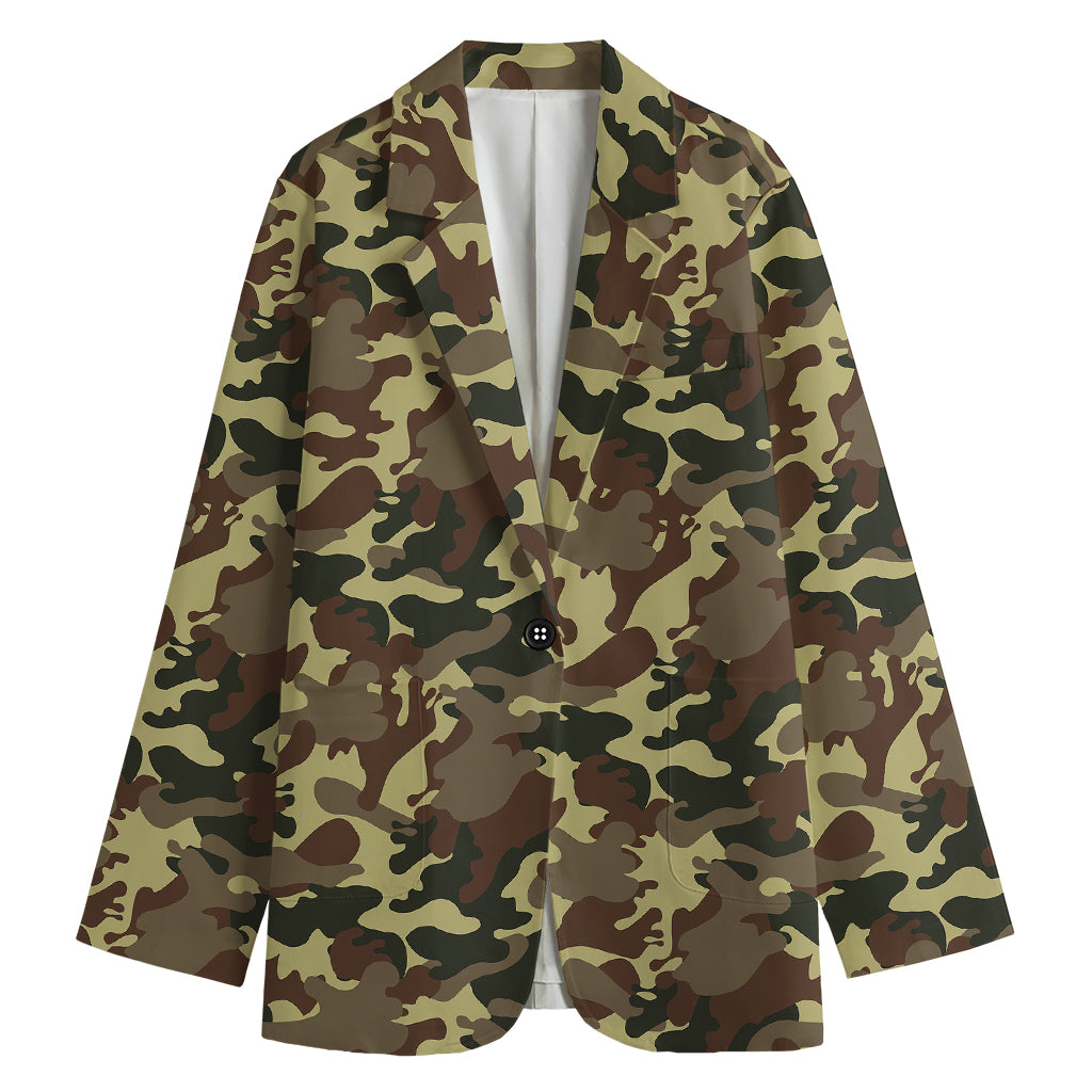 Brown Camouflage Print Women's Cotton Blazer