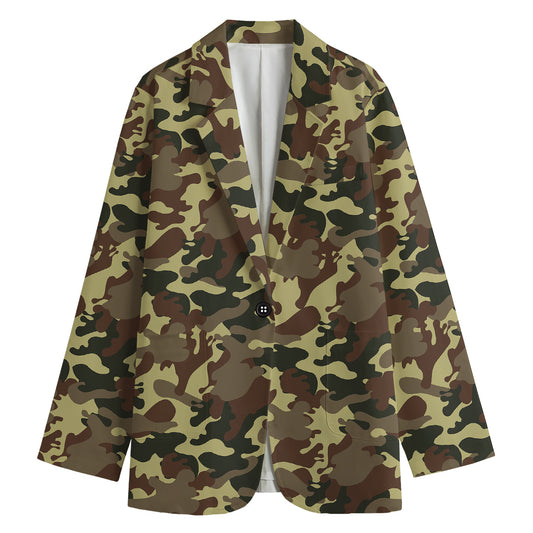Brown Camouflage Print Women's Cotton Blazer