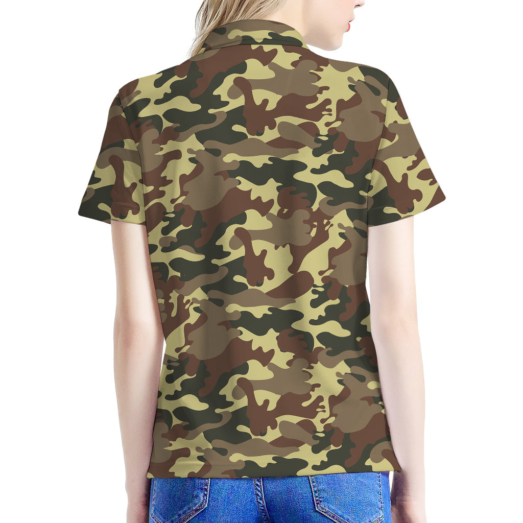 Brown Camouflage Print Women's Polo Shirt