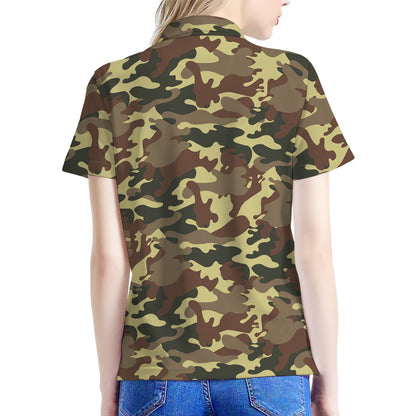Brown Camouflage Print Women's Polo Shirt