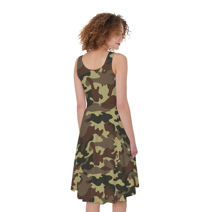 Brown Camouflage Print Women's Sleeveless Dress