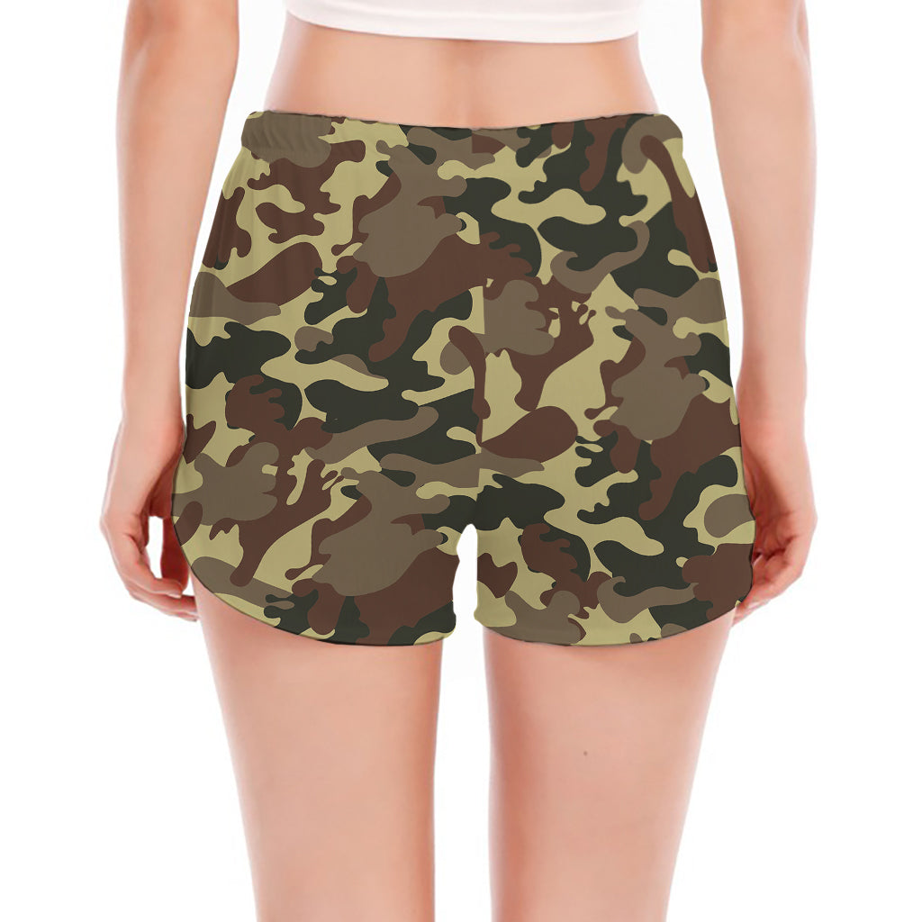 Brown Camouflage Print Women's Split Running Shorts