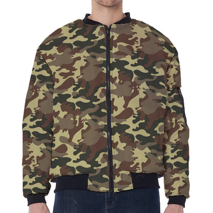 Brown Camouflage Print Zip Sleeve Bomber Jacket