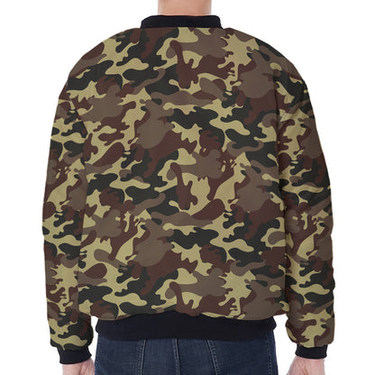Brown Camouflage Print Zip Sleeve Bomber Jacket