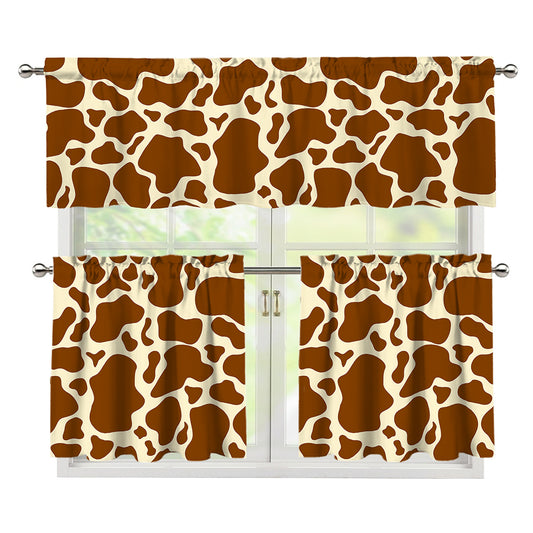Brown Cow Print 3 Piece Kitchen Curtains