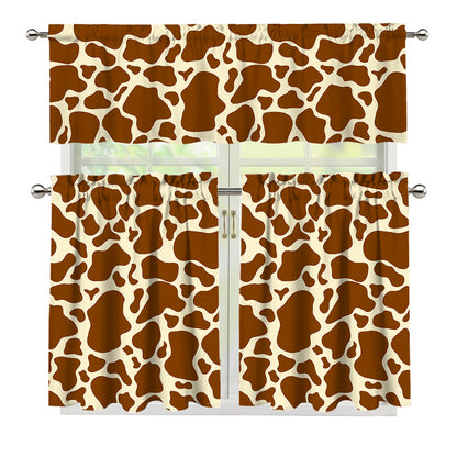 Brown Cow Print 3 Piece Kitchen Curtains