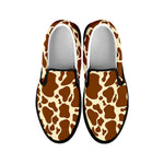 Brown Cow Print Black Slip On Sneakers
